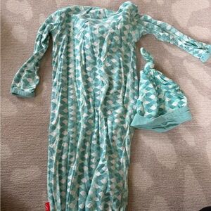 Fish Patterned Kids Pajamas Set - Teal and White